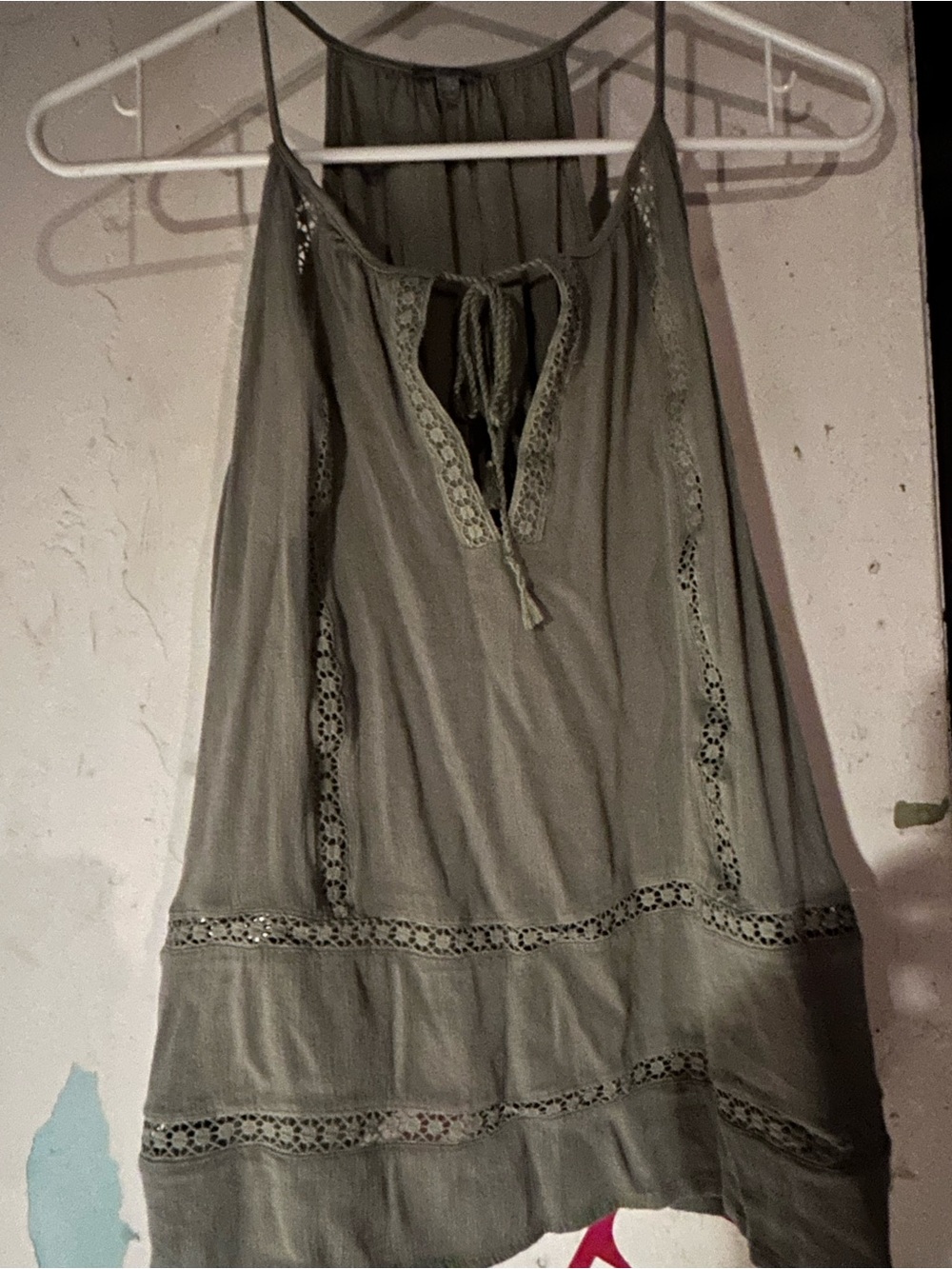 Charlotte Russe Olive Green Lace-Trim Tie-Front Camisole